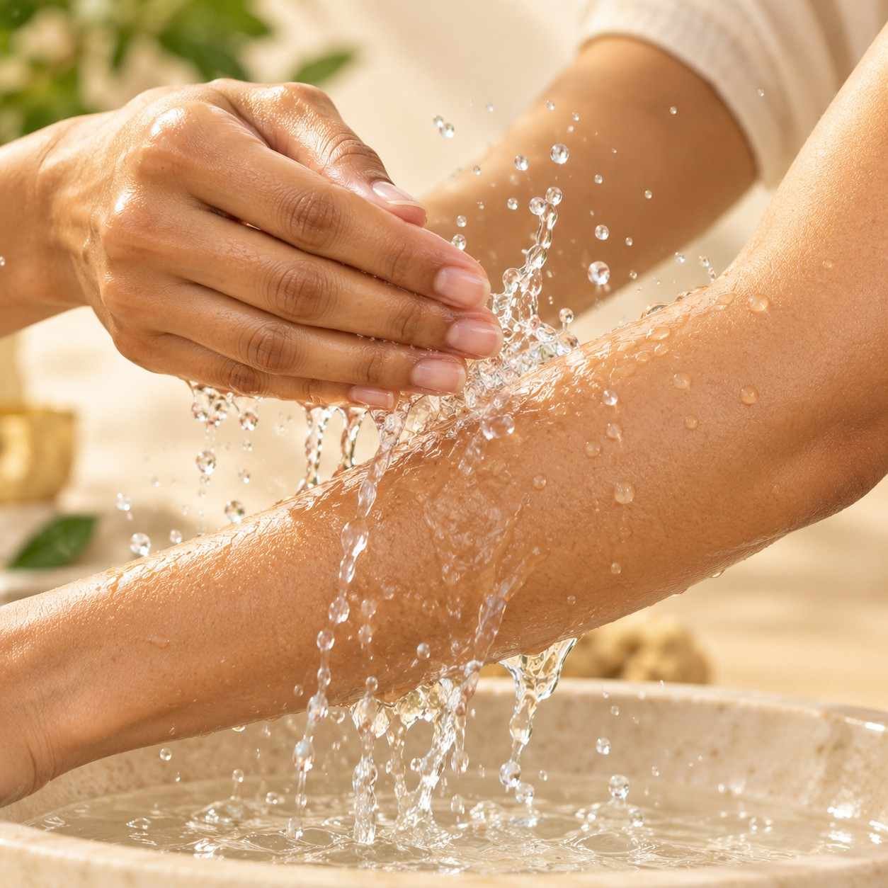 Wet your skin with water